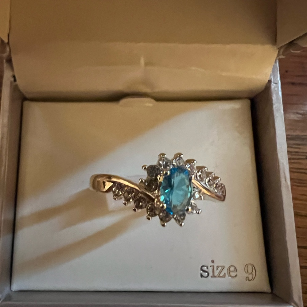 Silver plated ring light blue stone